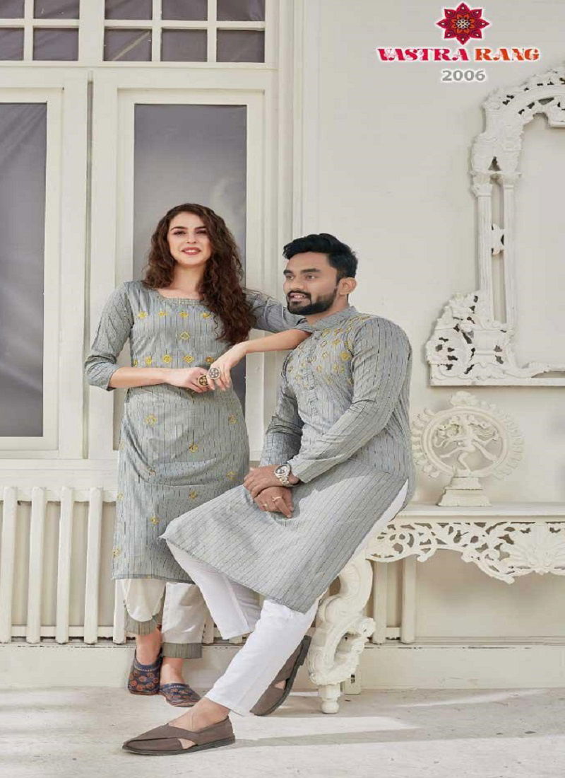 RAM-LEELA VOL-2 Fancy Designer Festive Party Wear Pure Cotton With Slub Strip With Designer Embroidery Work Kurti With Men's kurta Collection